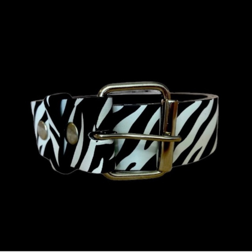 BOUTIQUE Black & White Zebra Print Leather Belt - 44”
